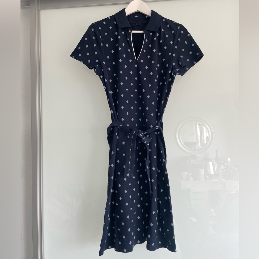 EUC, Tommy Hilfiger Women’s Short Sleeve, Tie Waist Navy Collared Shirt Dress M